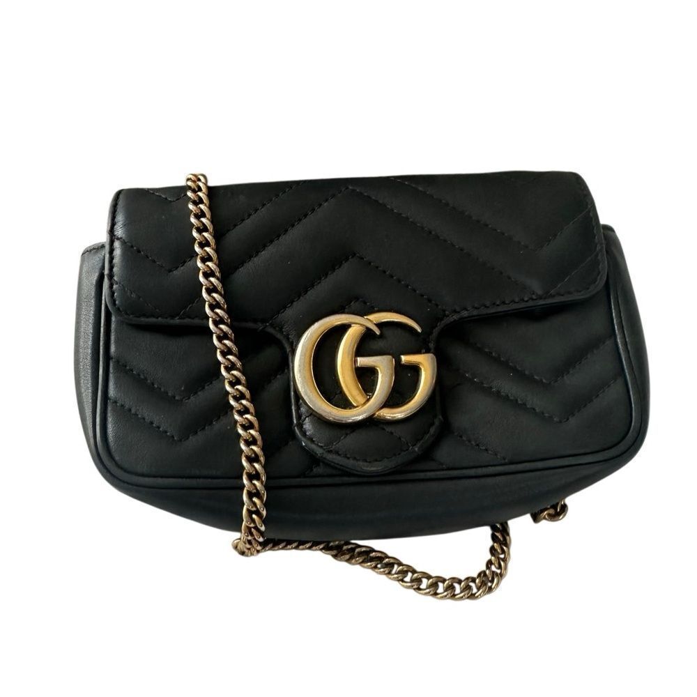 Gucci Black Quilted Crossbody Marmont mini bag Gold Chain - Picture 6 of 16